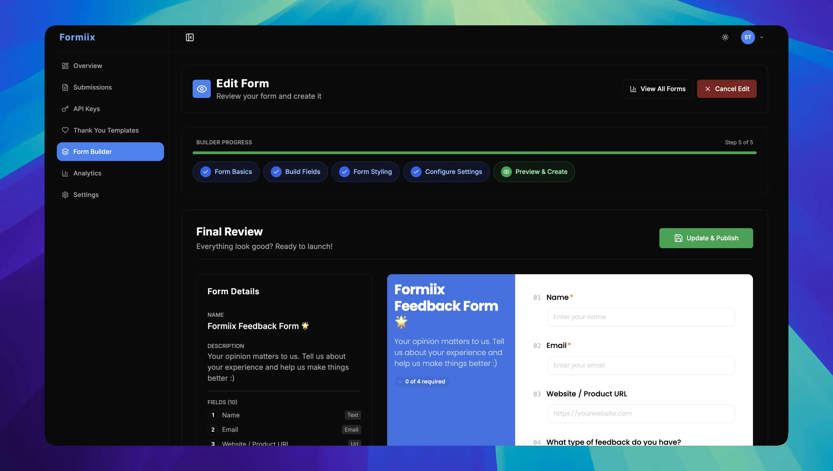 Formiix visual form builder — create online forms without code